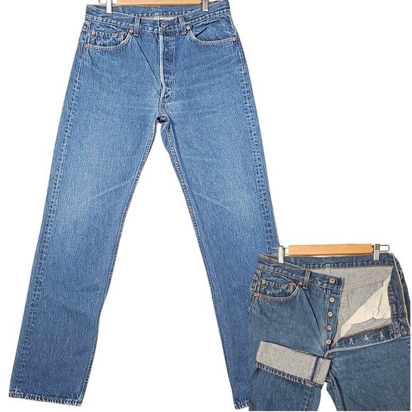 Vintage Levis 501 Mens 34 x 34 Blue Denim Button Fly Jeans 80s 90s USA - Picture 1 of 9